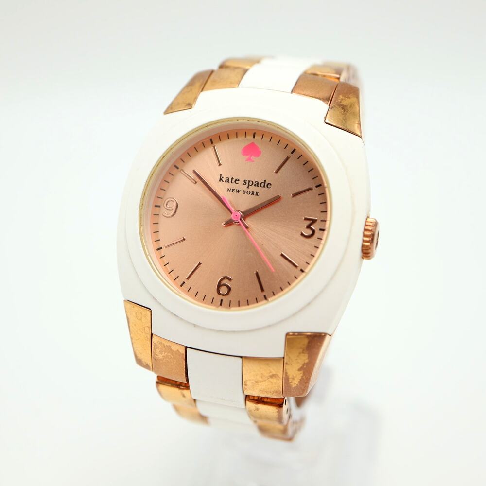 Kate Spade Womens Rose Gold Tone White Watch 37mm Dial Bracelet w New Battery